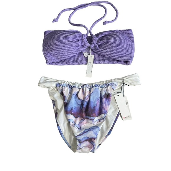 MARYSIA and CITRINE Bikini Top and Bottom Lavender Purple White Watercolor Sz M - Picture 1 of 6